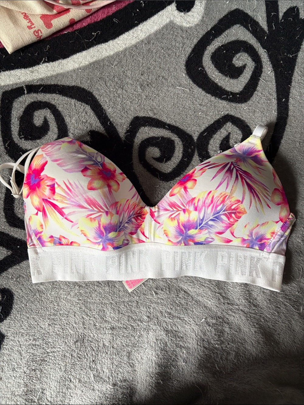 PINK Victoria's Secret White Floral Wireless Bralette